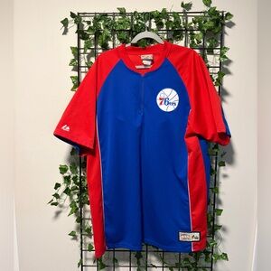 Philadelphia 76ers Majestic Blue & Red Hardwood Classics NBA Patch Pullover